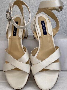 Margaux The Uptown 37mm Bridal Sandals Women US6 EU36 Satin Ivory Crystal Buckle